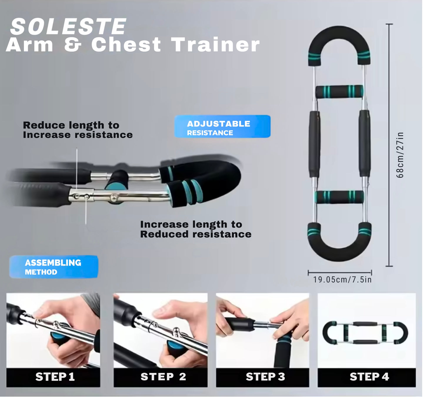 Soleste™ Adjustable Power-Twister — 60–110lb Arm & Chest Expander
