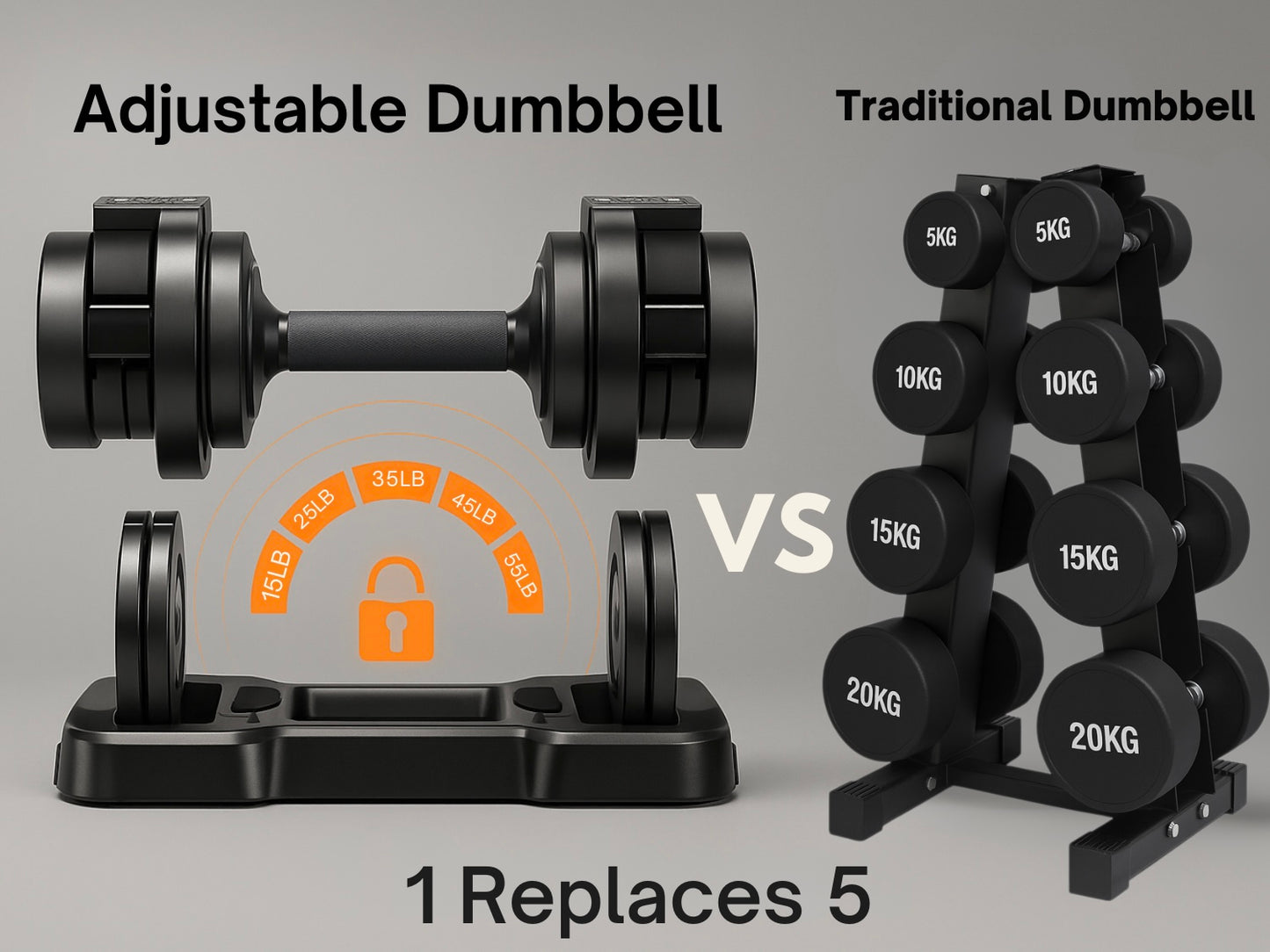 Soleste™ Adjustable Dumbbell — 15–55 lb Quick Dial Cast Iron, Space-Saving Home Gym Weight