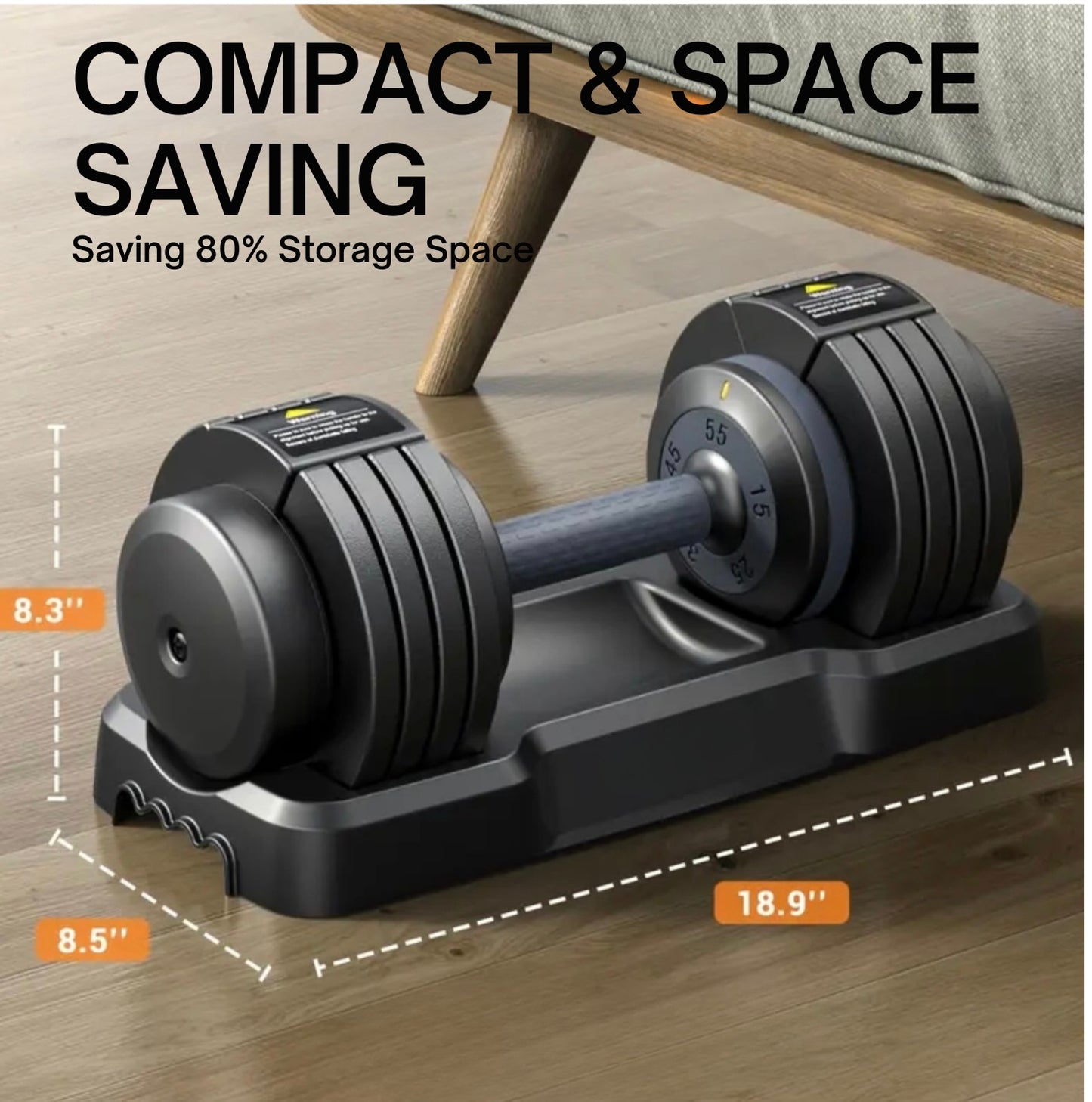 Soleste™ Adjustable Dumbbell — 15–55 lb Quick Dial Cast Iron, Space-Saving Home Gym Weight