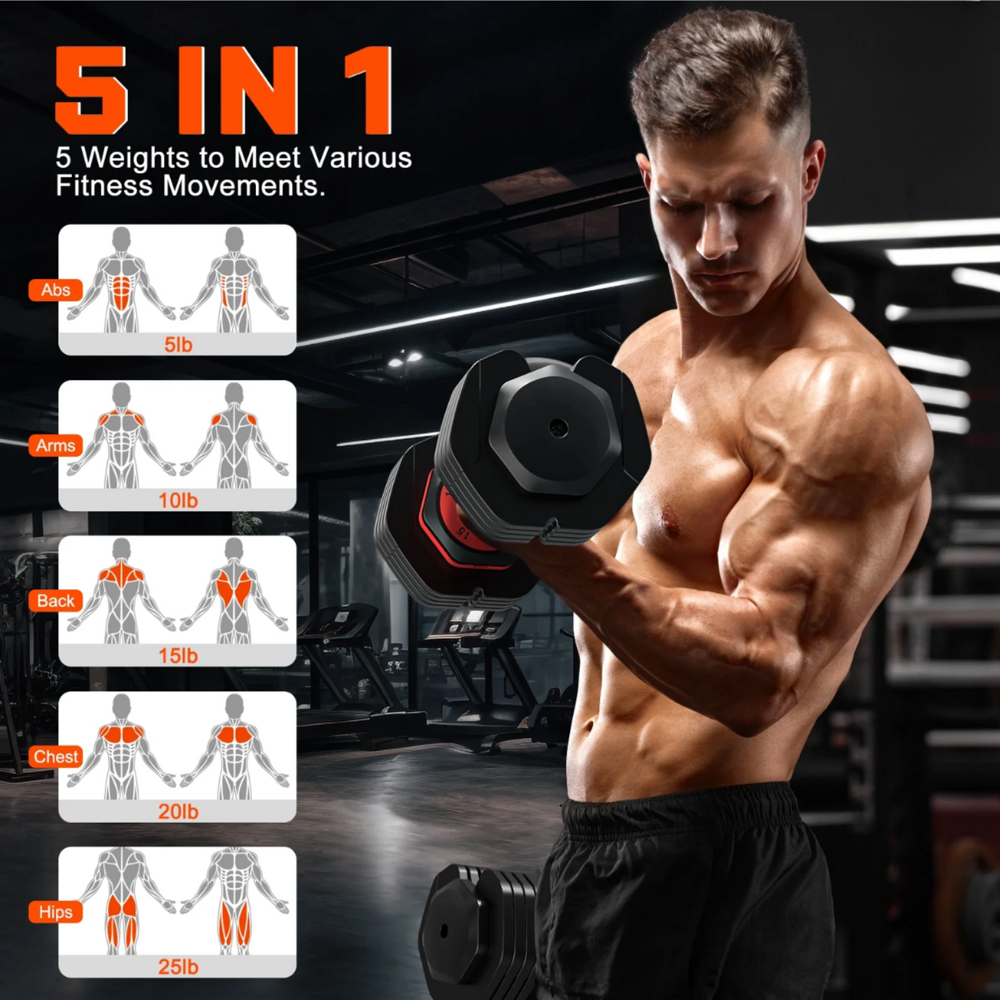 Soleste™ Adjustable Dumbbell — 15–55 lb Quick Dial Cast Iron, Space-Saving Home Gym Weight
