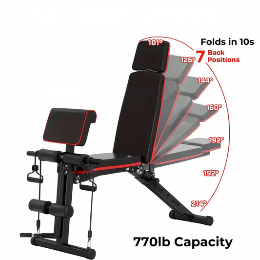 Soleste™ Pro Adjustable Weight Bench – 7-Position Foldable Bench with Preacher Pad & 770lb Capacity