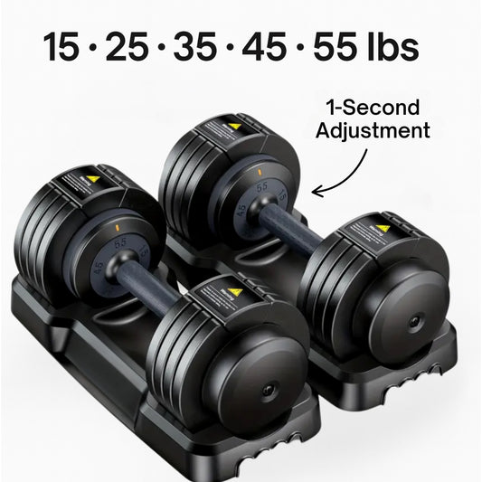 Soleste™ Adjustable Dumbbell — 15–55 lb Quick Dial Cast Iron, Space-Saving Home Gym Weight
