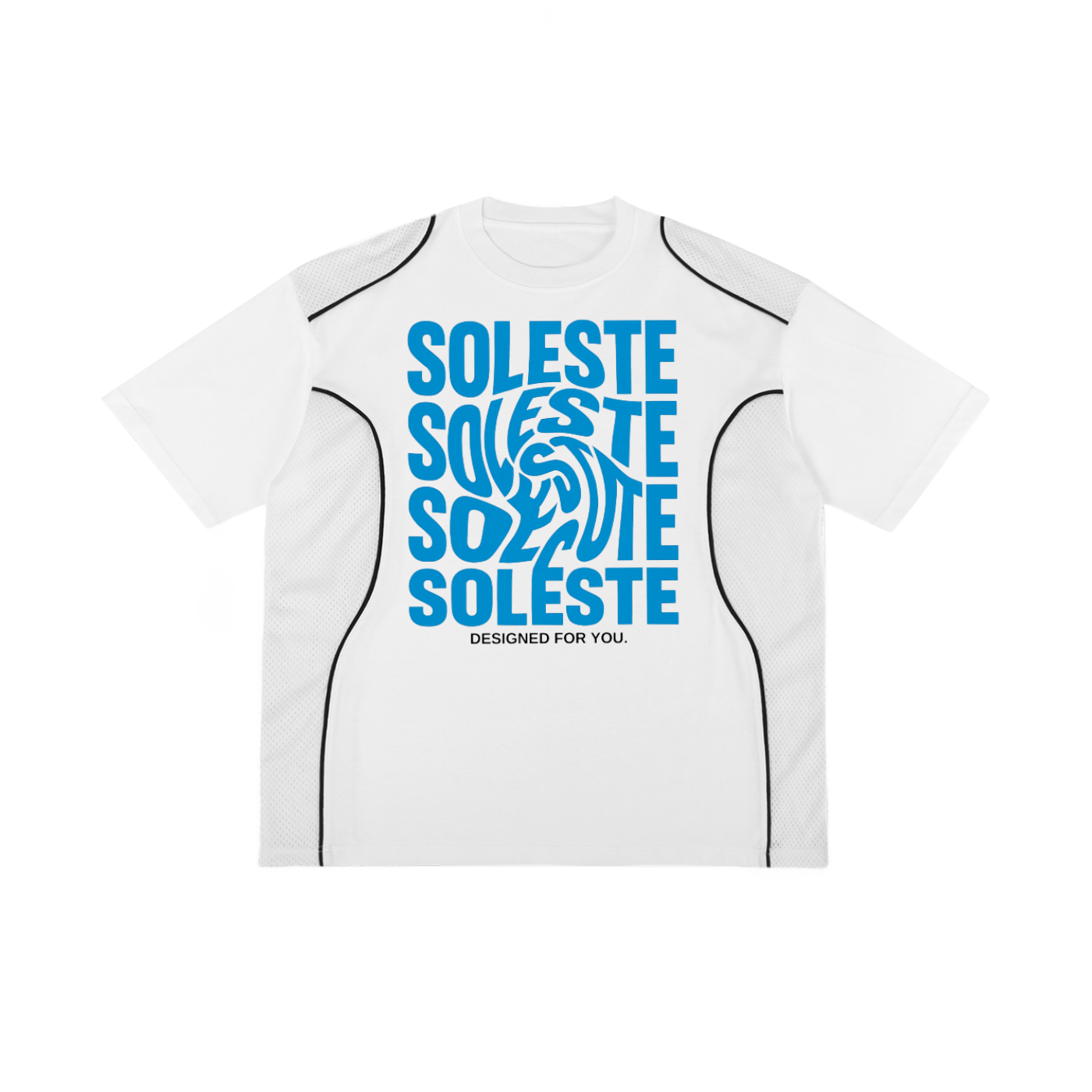 Soleste™ White Oversized Street Tee – Blue Warped Graphic Cotton Shirt