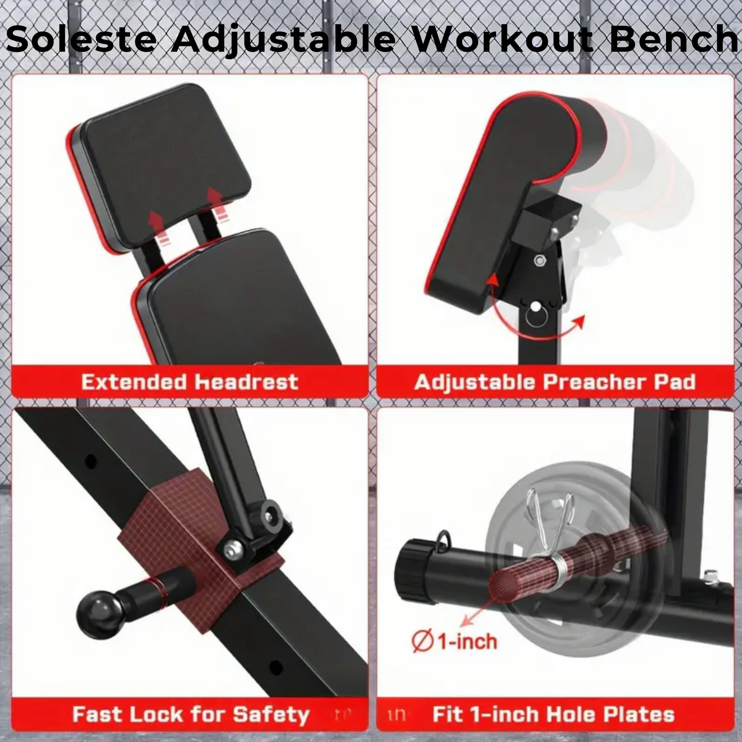 Soleste™ Pro Adjustable Weight Bench – 7-Position Foldable Bench with Preacher Pad & 770lb Capacity