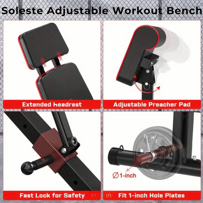 Soleste™ Pro Adjustable Weight Bench – 7-Position Foldable Bench with Preacher Pad & 770lb Capacity