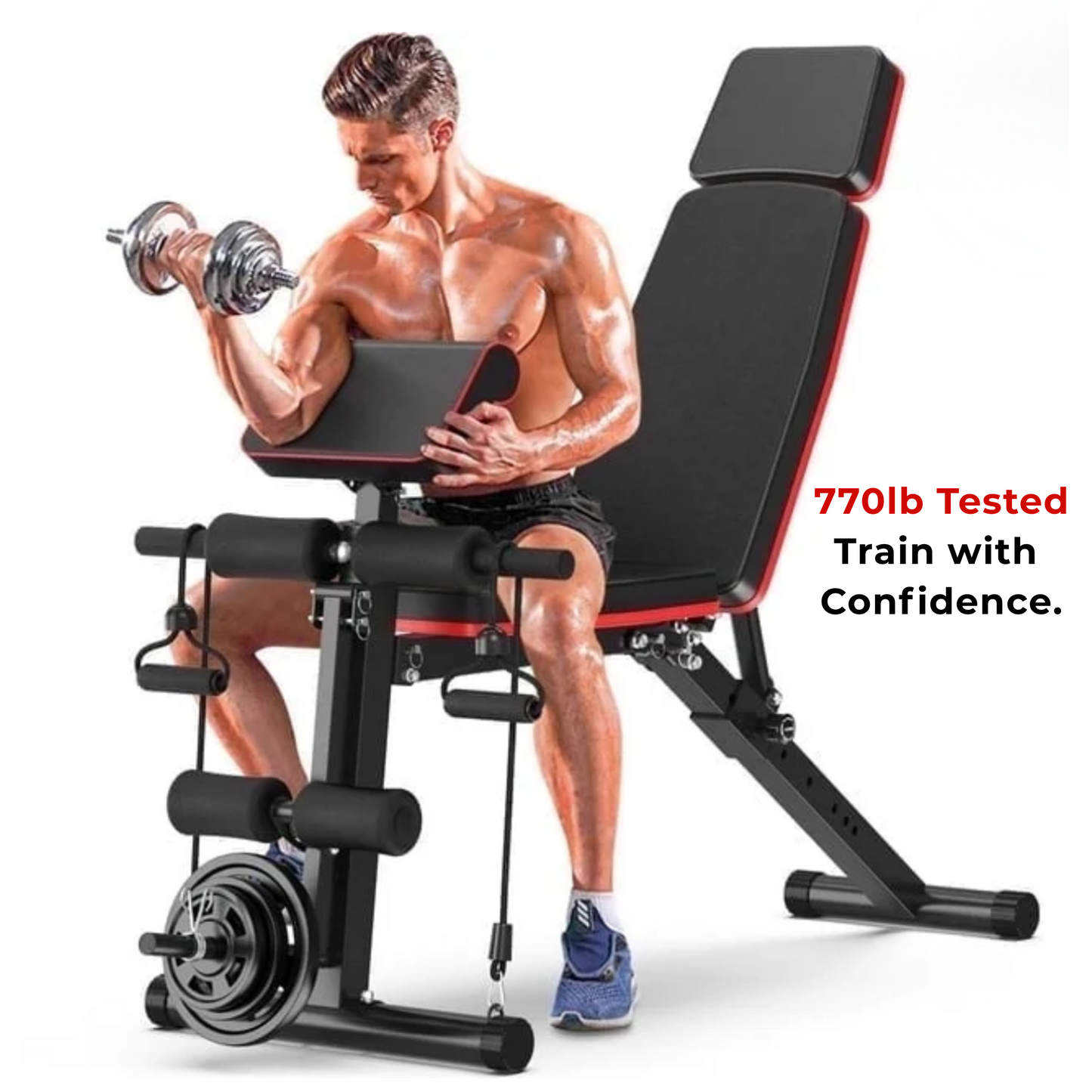 Soleste™ Pro Adjustable Weight Bench – 7-Position Foldable Bench with Preacher Pad & 770lb Capacity