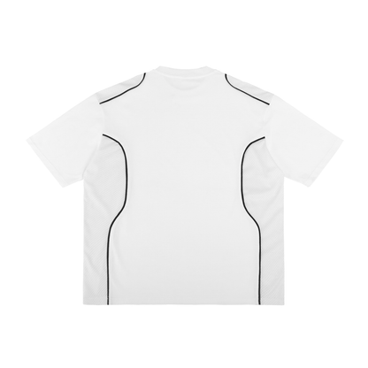 Soleste™ White Oversized Street Tee – Blue Warped Graphic Cotton Shirt